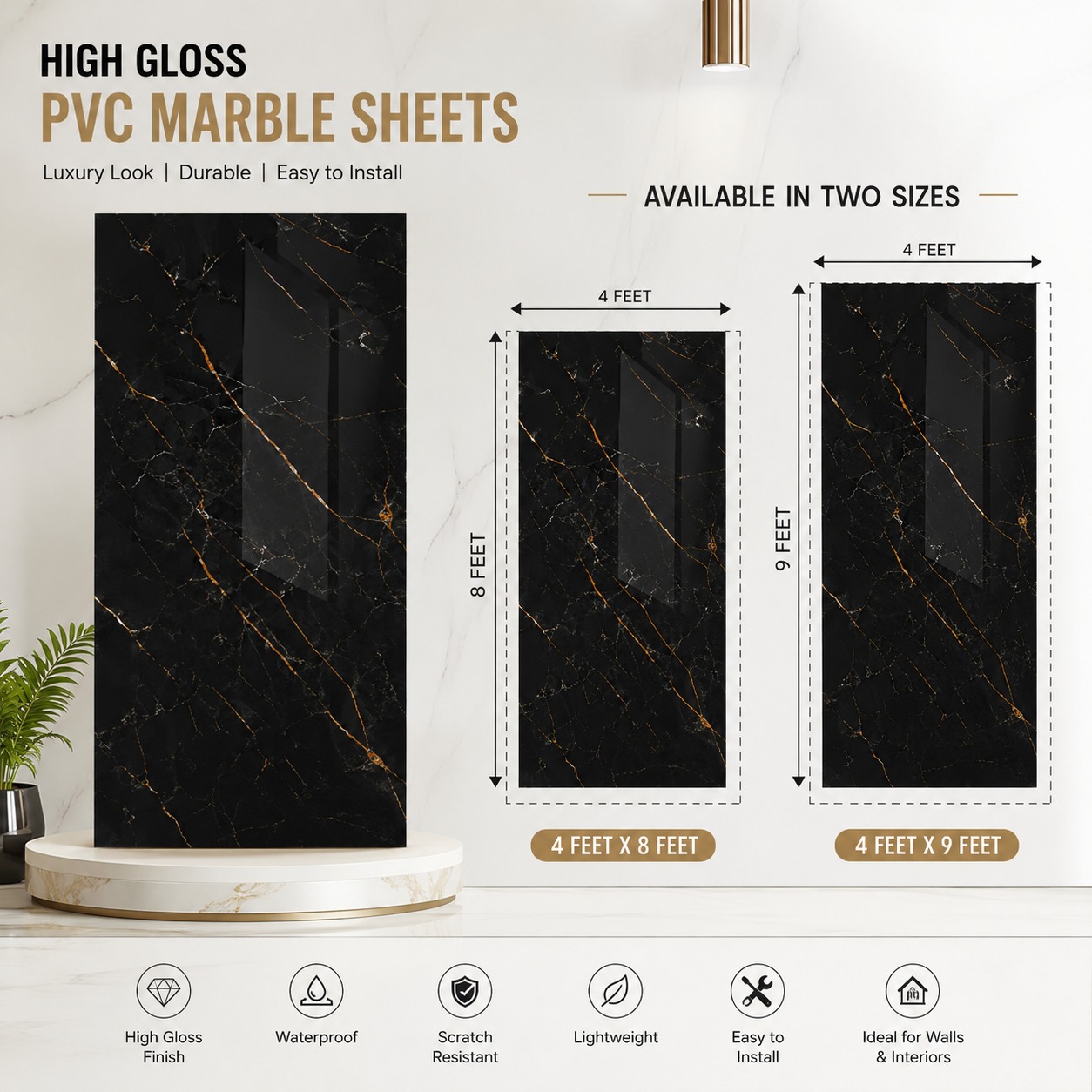 High Gloss PVC Marble sheets 1525