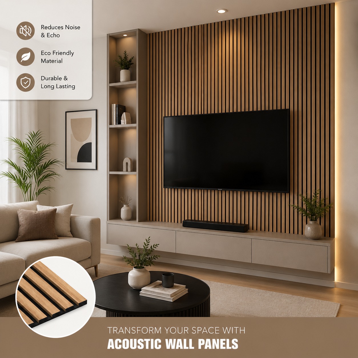 Acoustic Wall Panels, CherryWood - 9.25 Feet 13 Inches