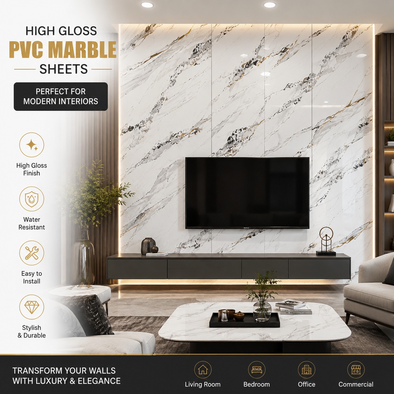 High Gloss PVC Marble sheets 1513