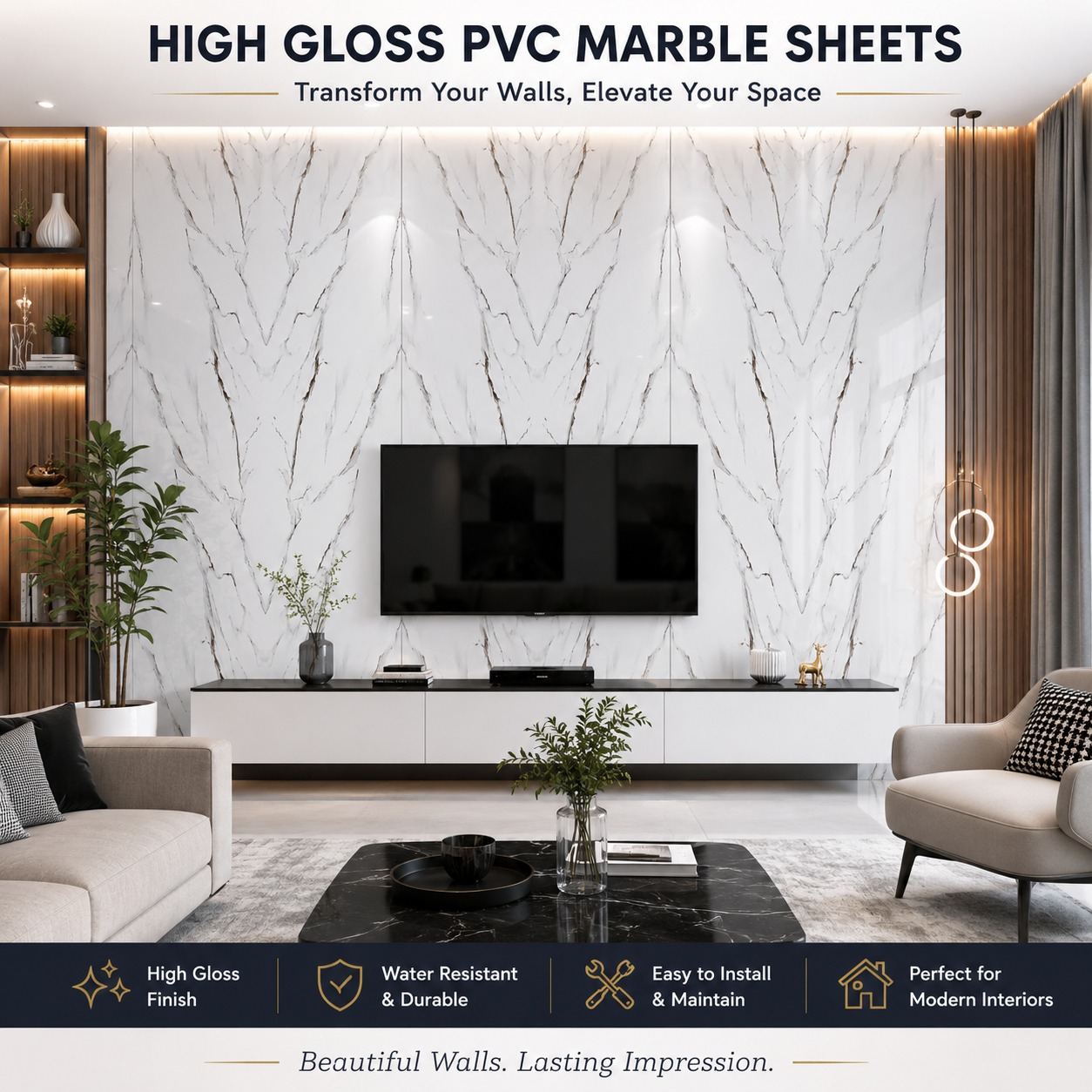 High Gloss PVC Marble sheets 1520