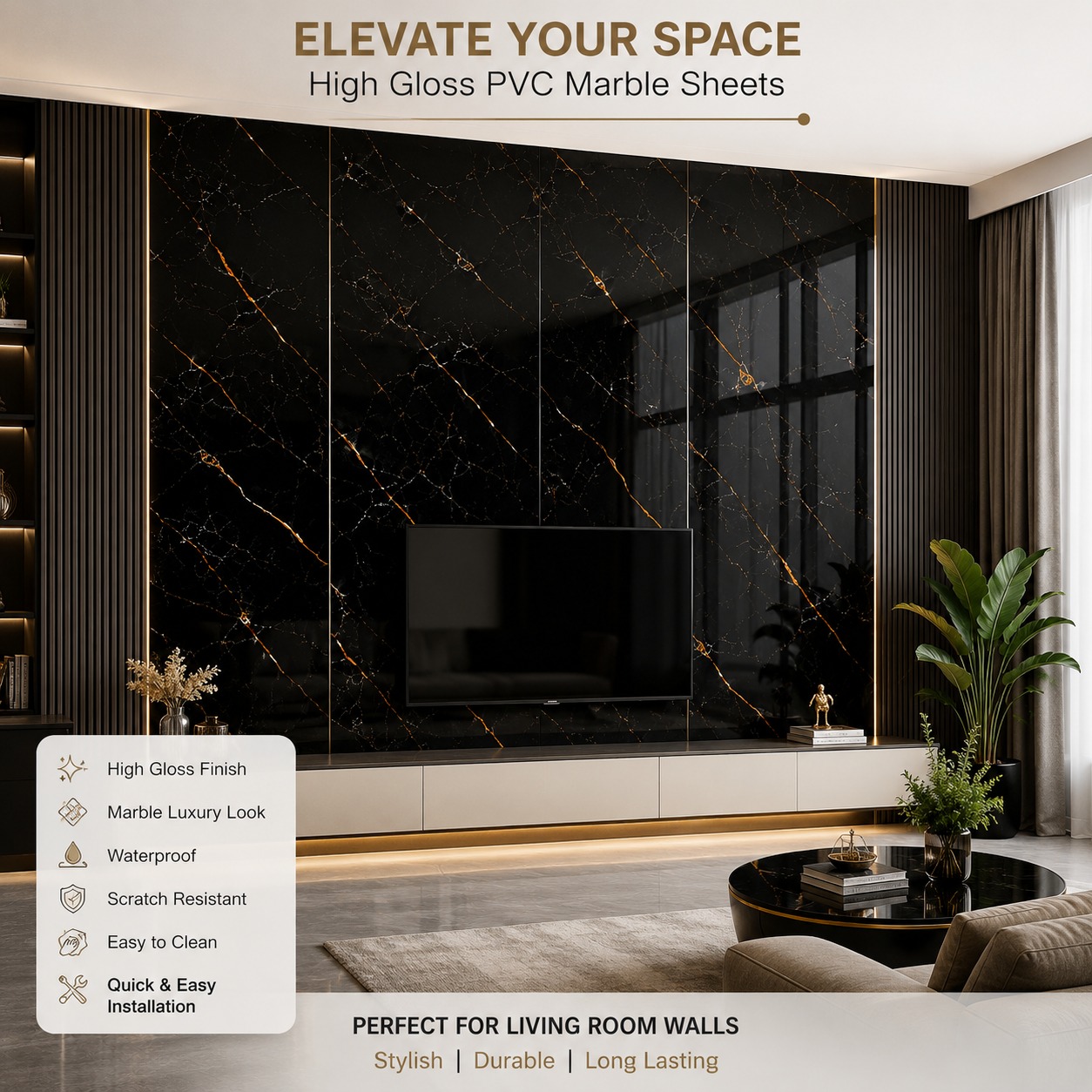 High Gloss PVC Marble sheets 1525
