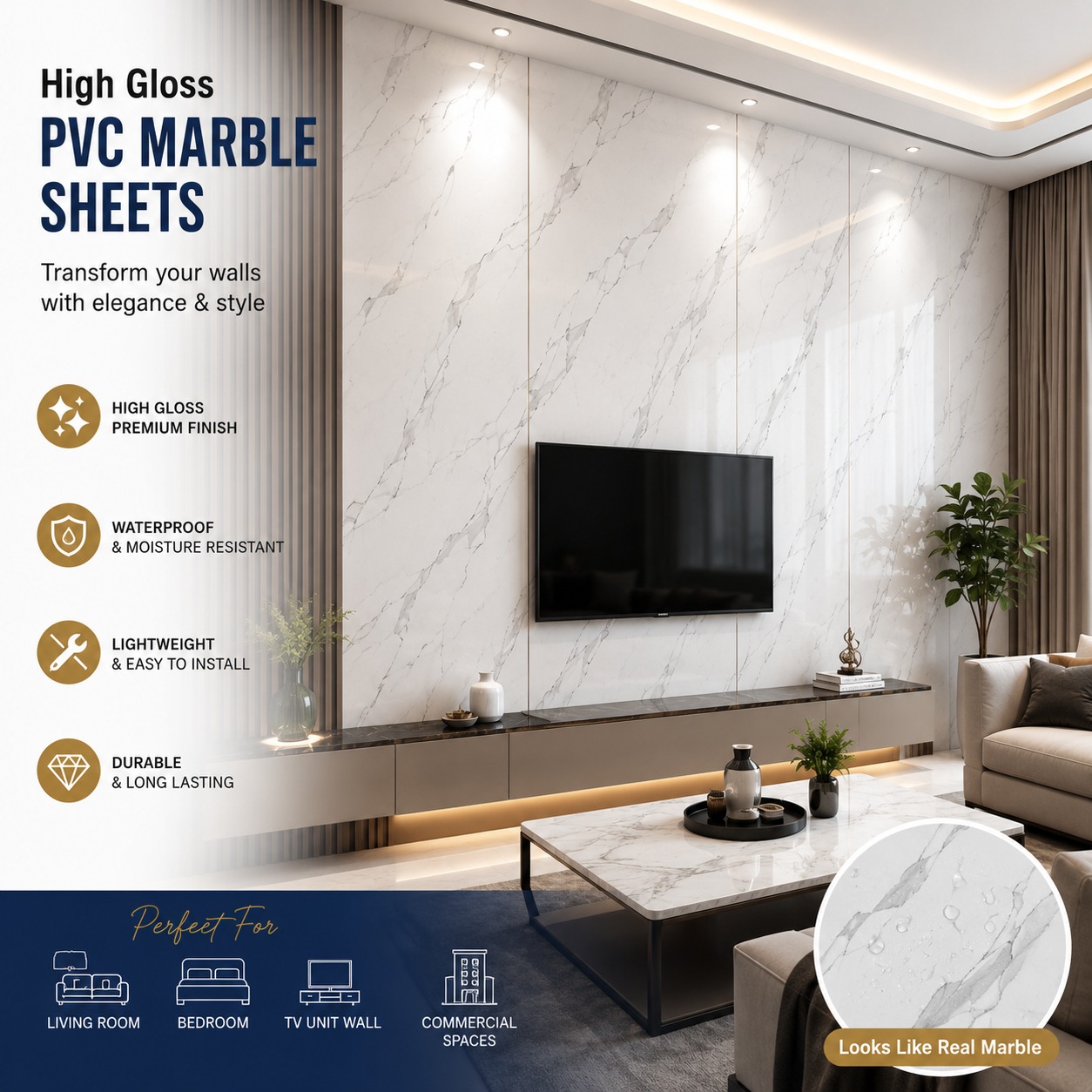 High Gloss PVC Marble sheets 1530