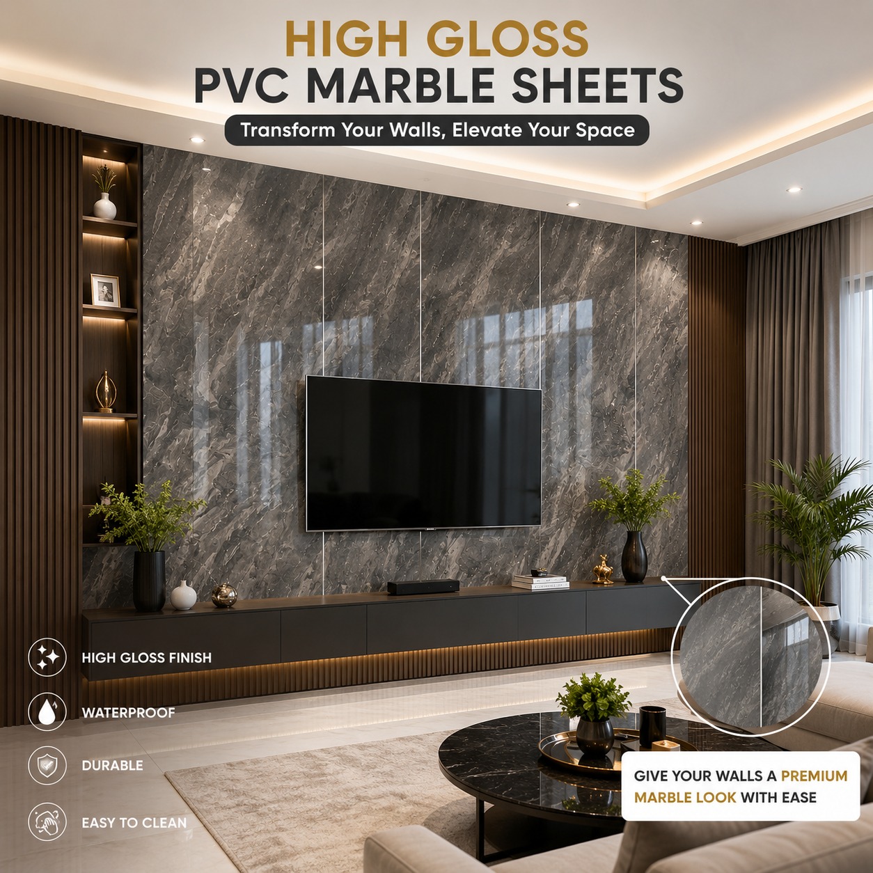 High Gloss PVC Marble sheets 1540
