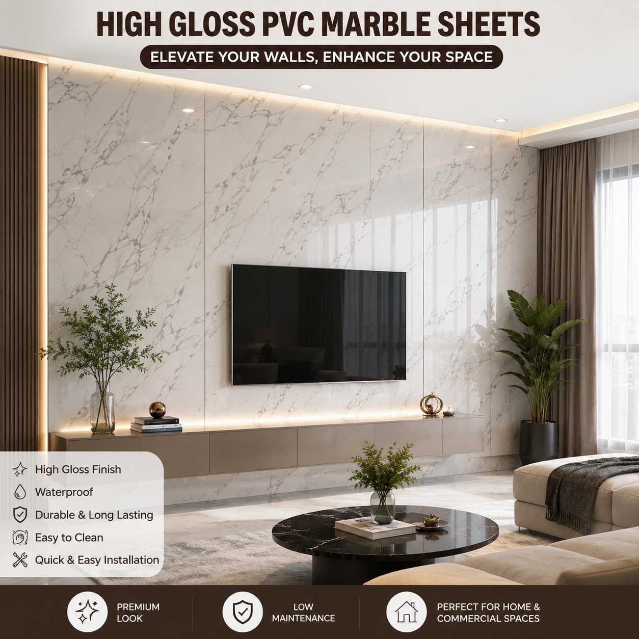 High Gloss PVC Marble sheets 1545