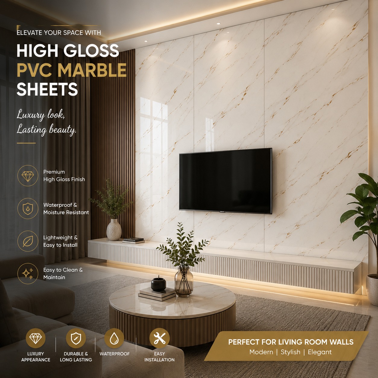 High Gloss PVC Marble sheets 1550