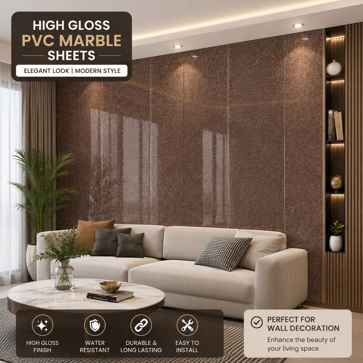 High Gloss PVC Marble sheets 1555