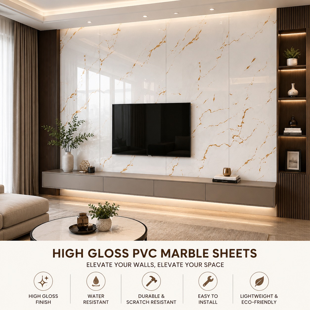 High Gloss PVC Marble sheets 1560