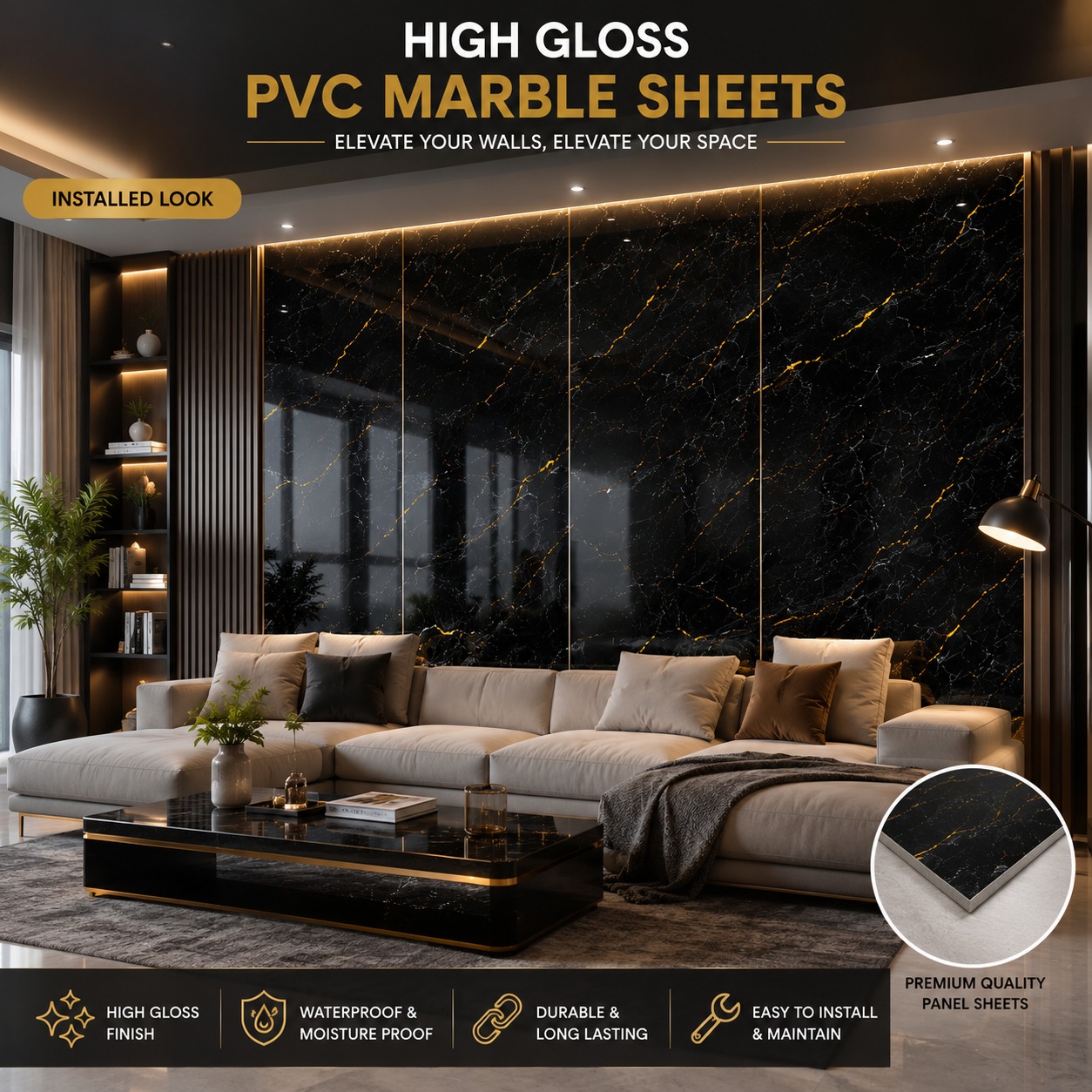 High Gloss PVC Marble sheets 1565