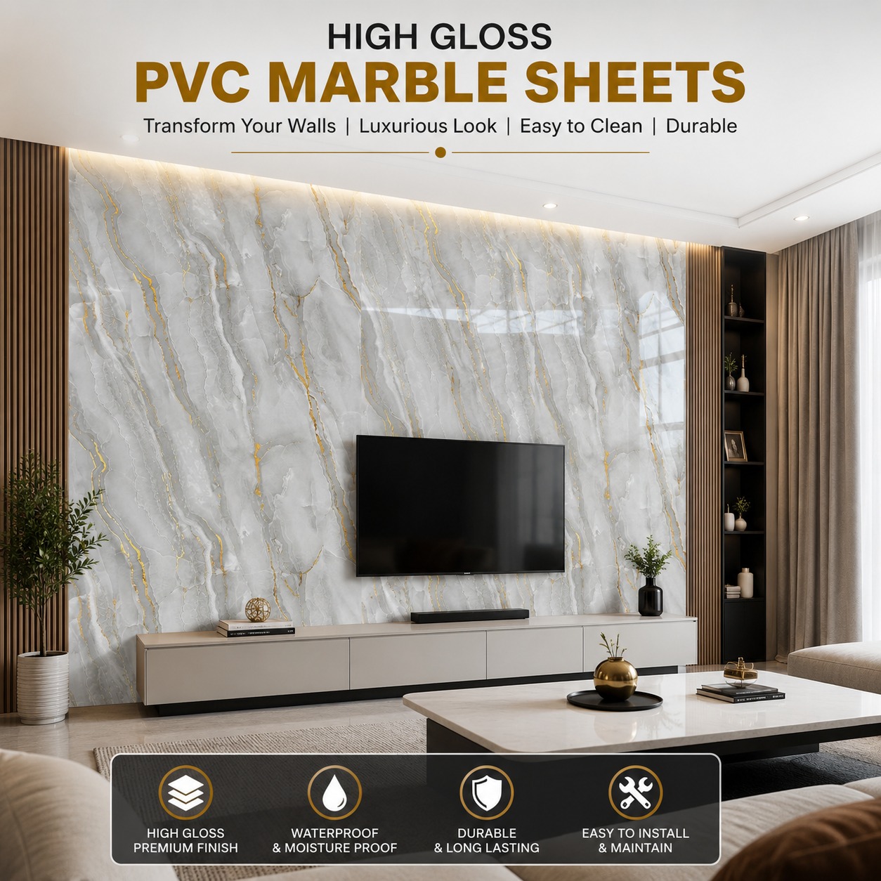 High Gloss PVC Marble sheets 1575