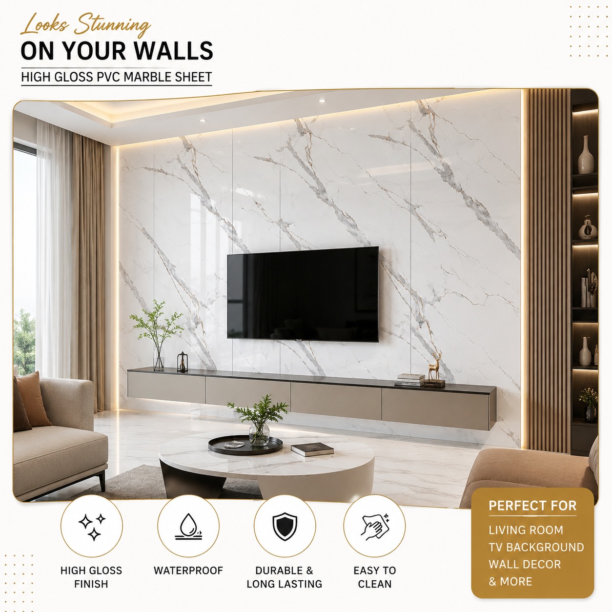 High Gloss PVC Marble sheets 1580