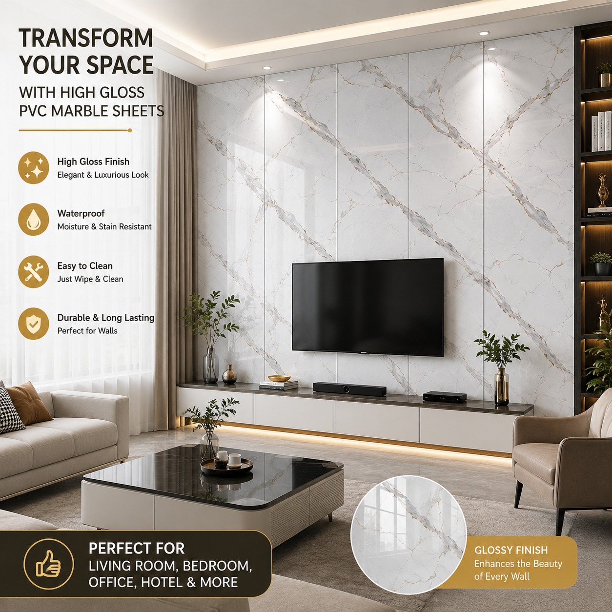 High Gloss PVC Marble sheets 1585