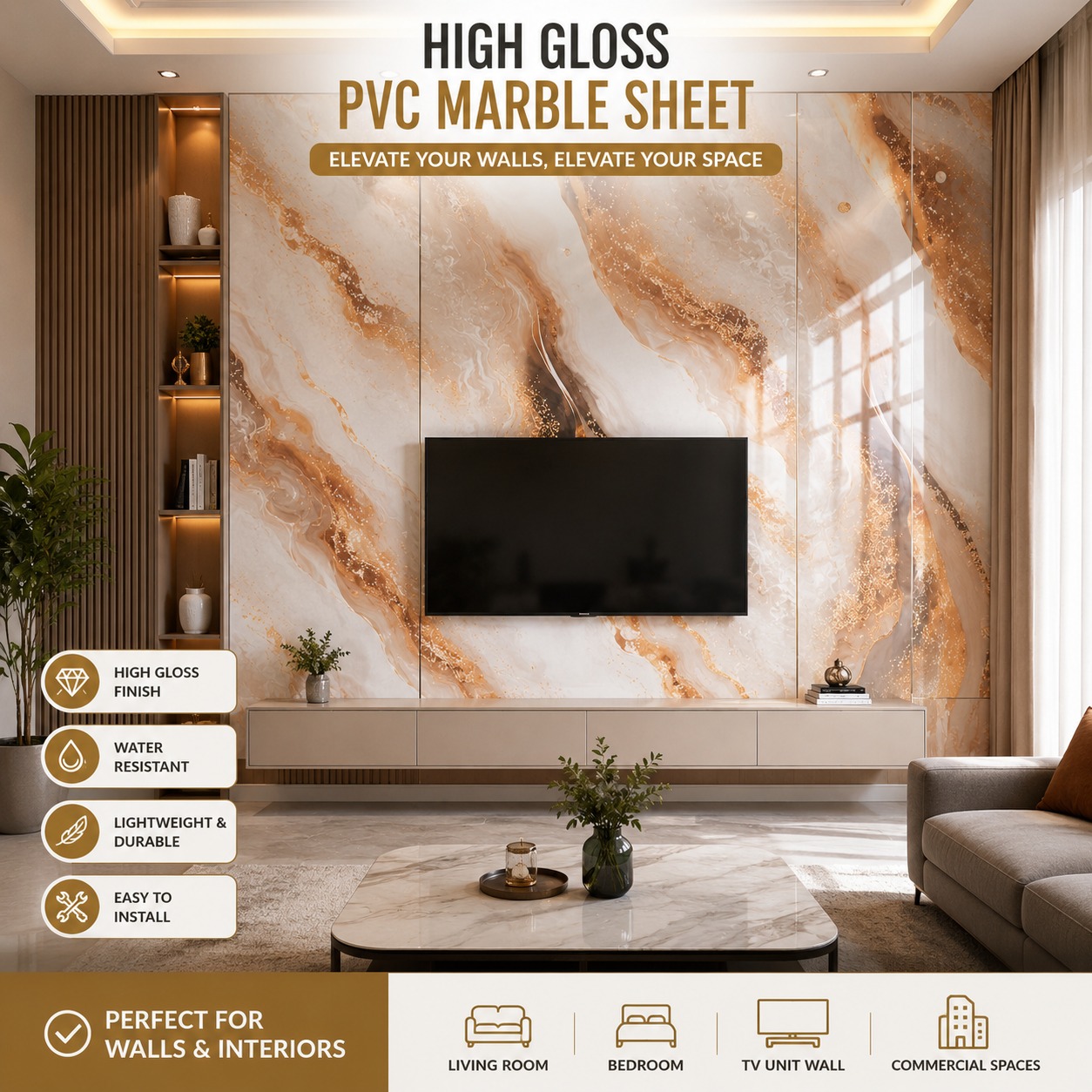 High Gloss PVC Marble sheets 1590
