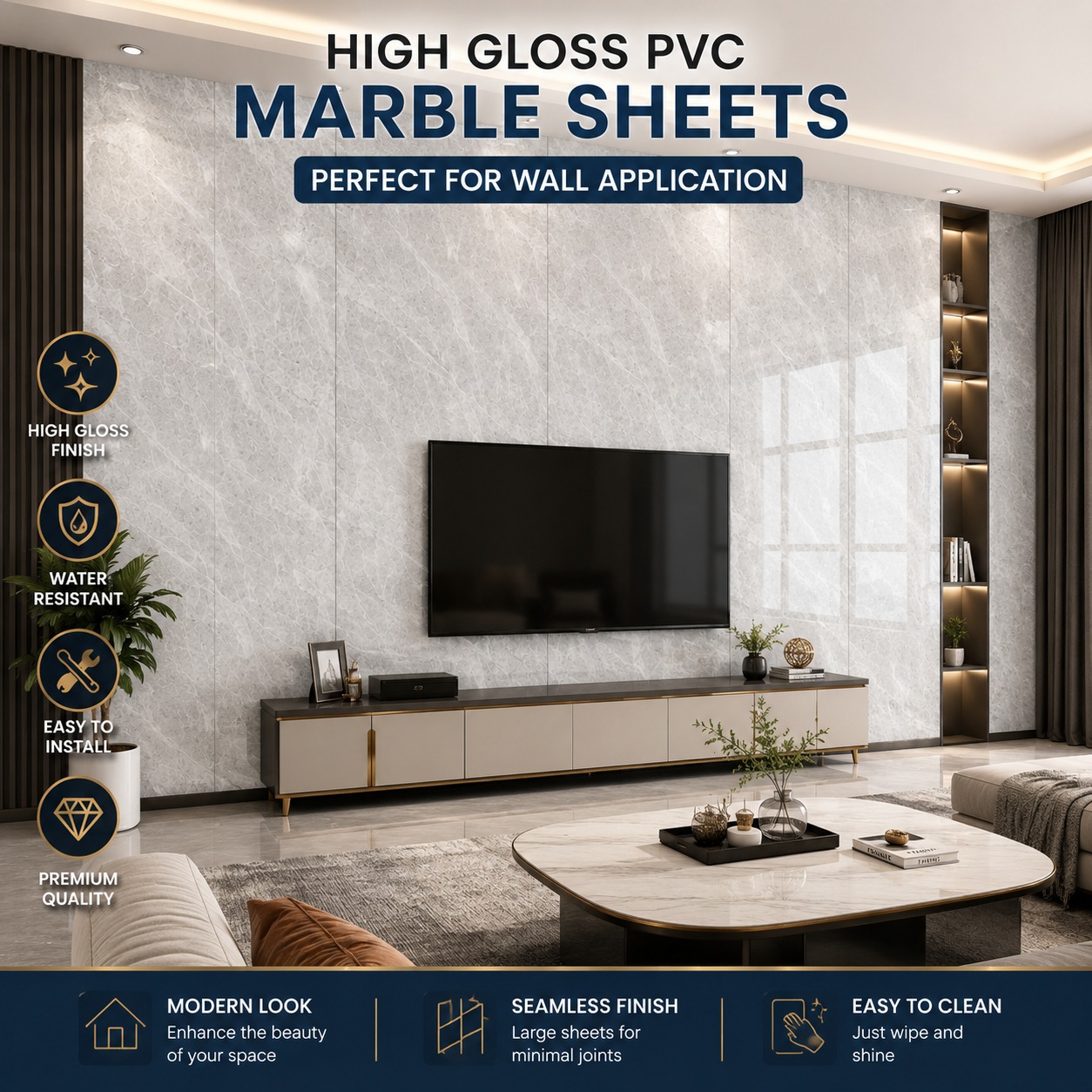 High Gloss PVC Marble sheets 1600