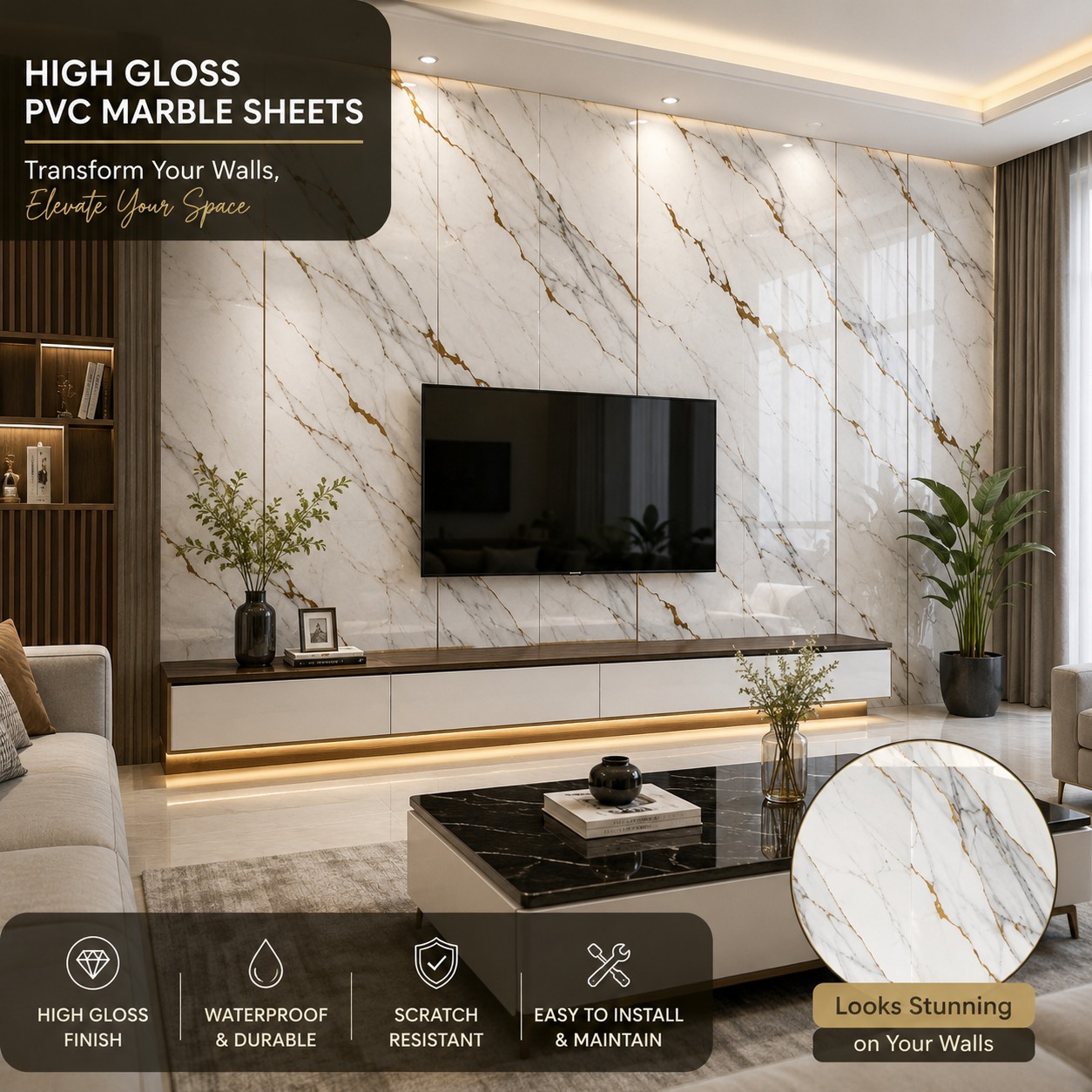 High Gloss PVC Marble sheets 1615