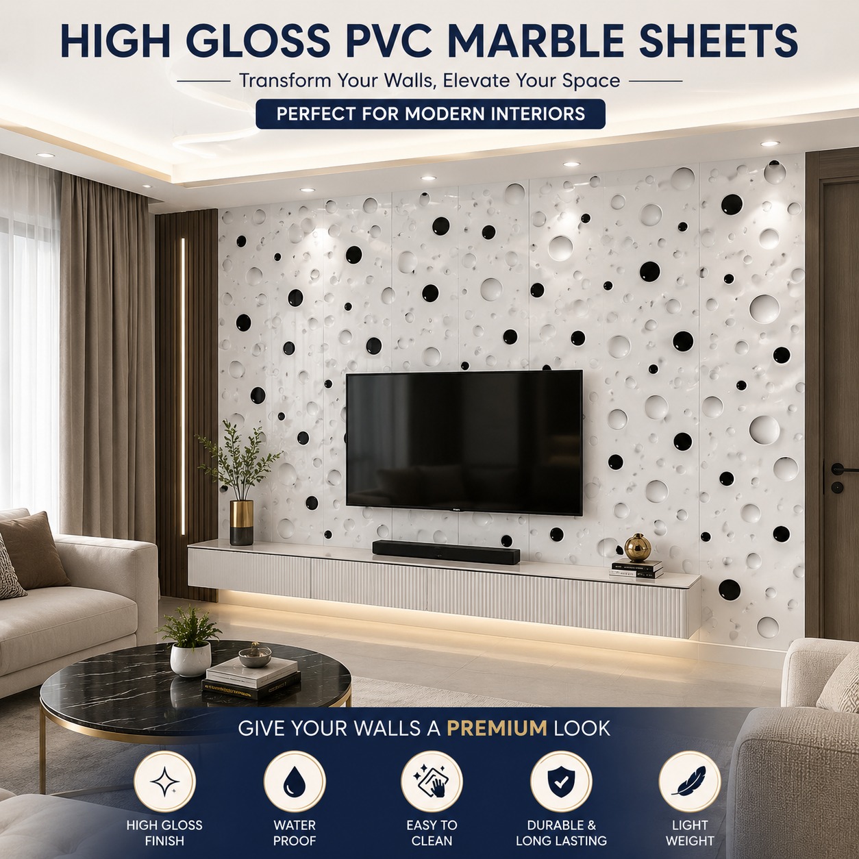 High Gloss PVC Marble sheets 1620